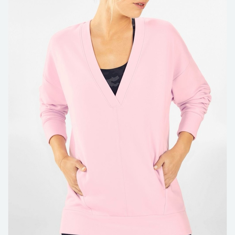 Fabletics Light Pink/Lilic V-Neck Sweater Size Small